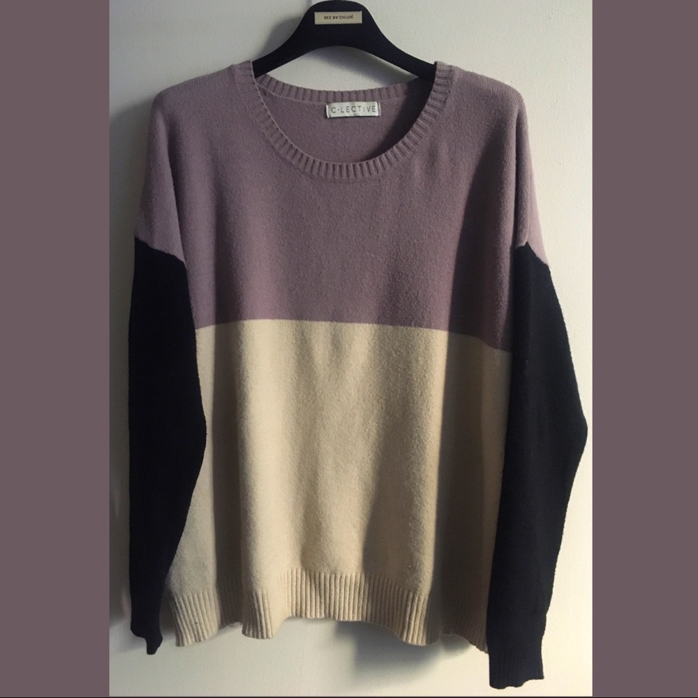 Color Block Oversized Crew Neck Sweater Pullover
